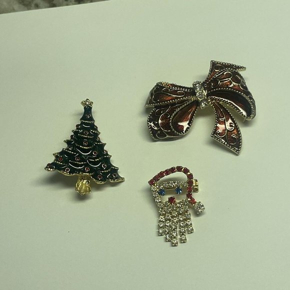 Lot Of 3 Vintage - Modern Gold Tone Brooch Pins Christmas Holiday Tree Santa Etc - Picture 12 of 12